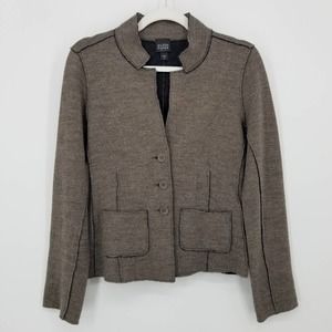 Eileen Fisher Merino Wool Cardigan Sweater Blazer Jacket SP Taupe 3 Buttons